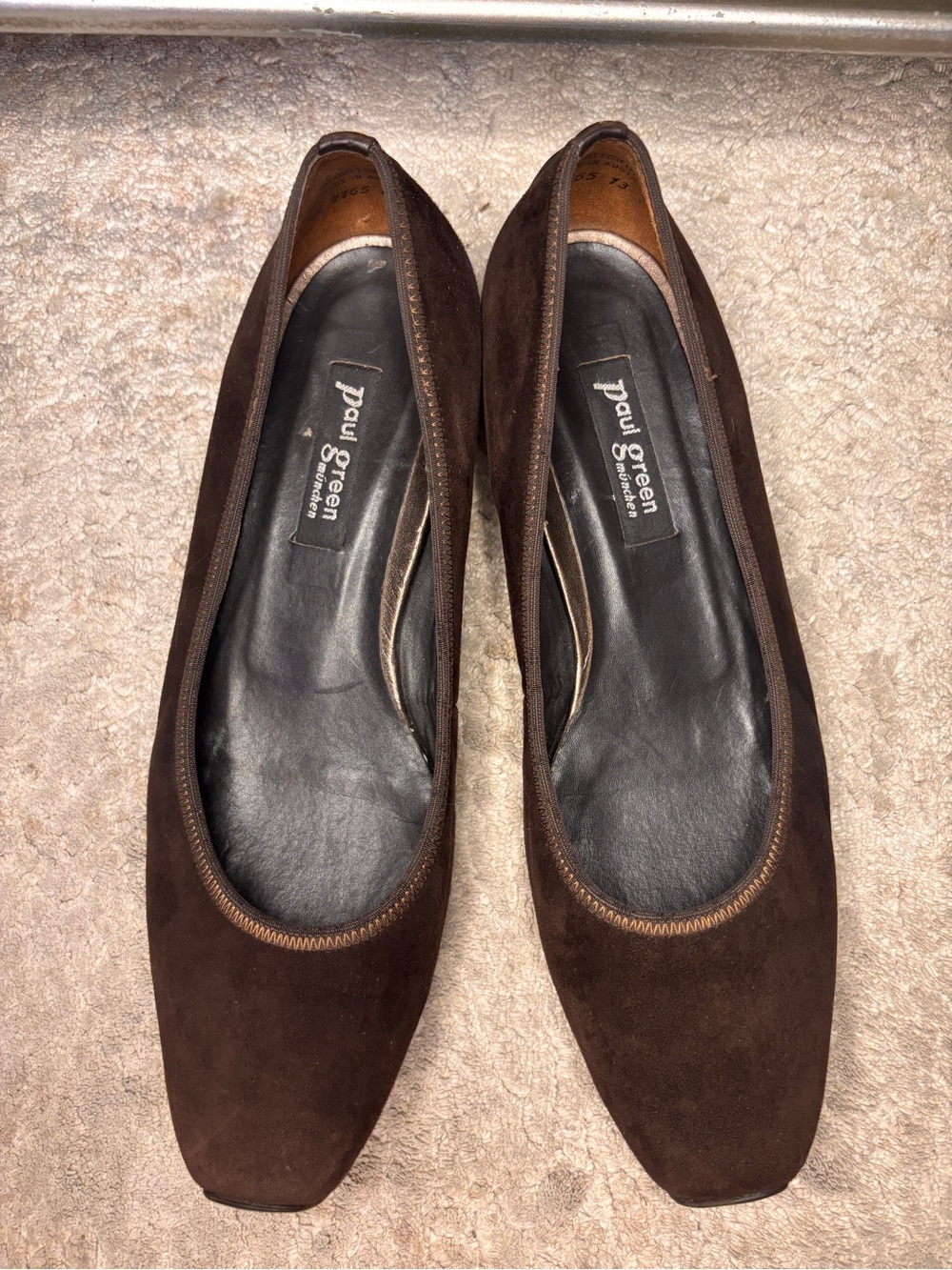 Paul Green Munchen Brown Suede Ballet Flats Square Toe Low Wedge Womenβs Size 9